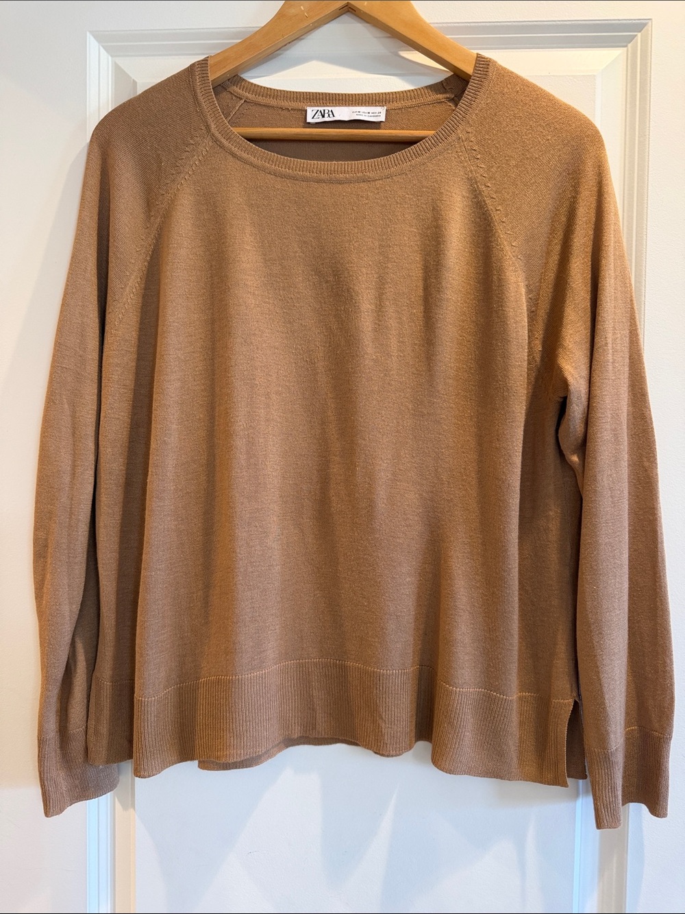 Zara Camel Fineknit Crewneck Sweater